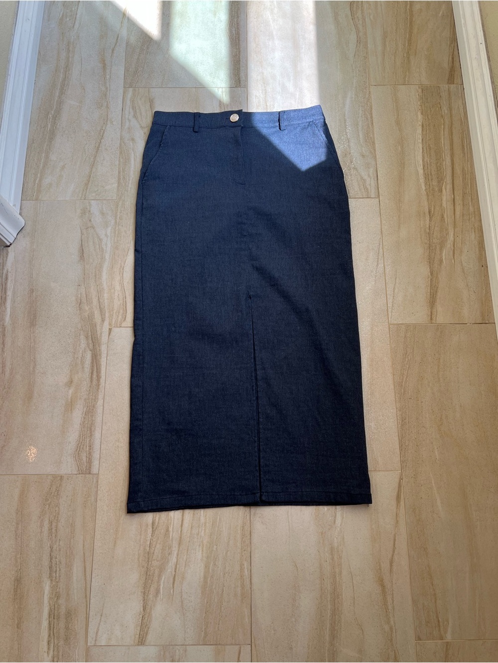 Classic Dark Blue Denim Pencil Skirt with front slit